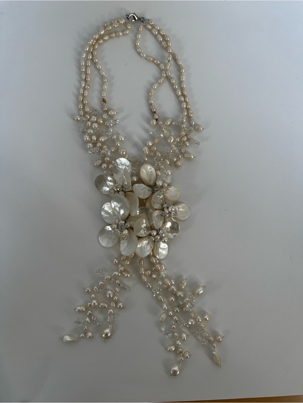 Cream Pearl and Mother-of-Pearl Floral Statement Necklace